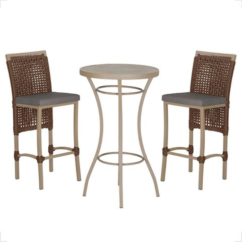Mesa Bistro e 2 Banquetas Roma Fendi Corda Náutica 11 Trama Original