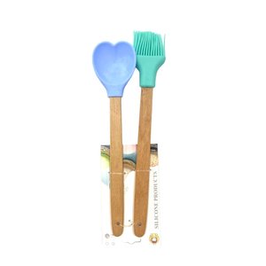 Kit Colher e Pincel de Silicone Verde e Azul - Quanhe