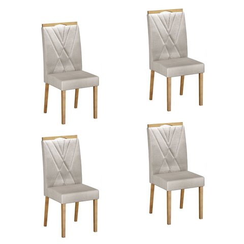 Kit 4 Cadeiras para Sala de Jantar Pés em Madeira Maciça Lara Bege/Cinamomo/Veludo Palha