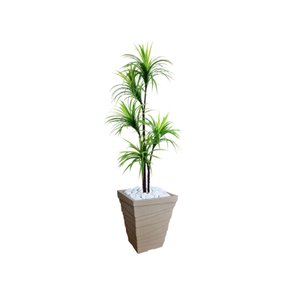 Planta Artificial Árvore Yucca 1,60m Kit + Vaso Trapézio D. Grafiato Bege 40cm