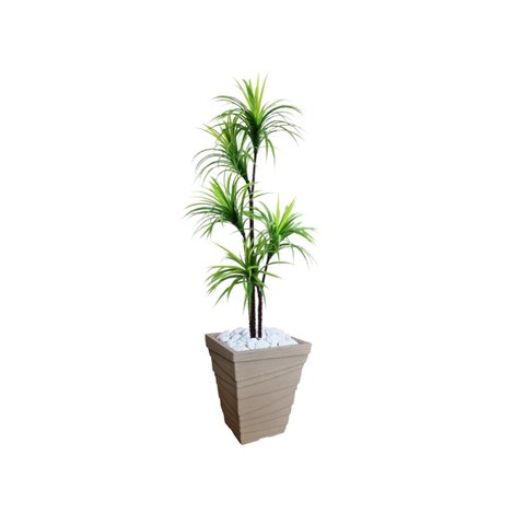 Planta Artificial Árvore Yucca 1,60m Kit + Vaso Trapézio D. Grafiato Bege 40cm
