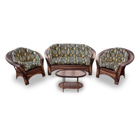 Conjunto de Sofá Fibra Sintética 19 - 1 Sofá 2 L + 2 Poltronas + 1 Mesa Centro - Tecido Corda Náutic