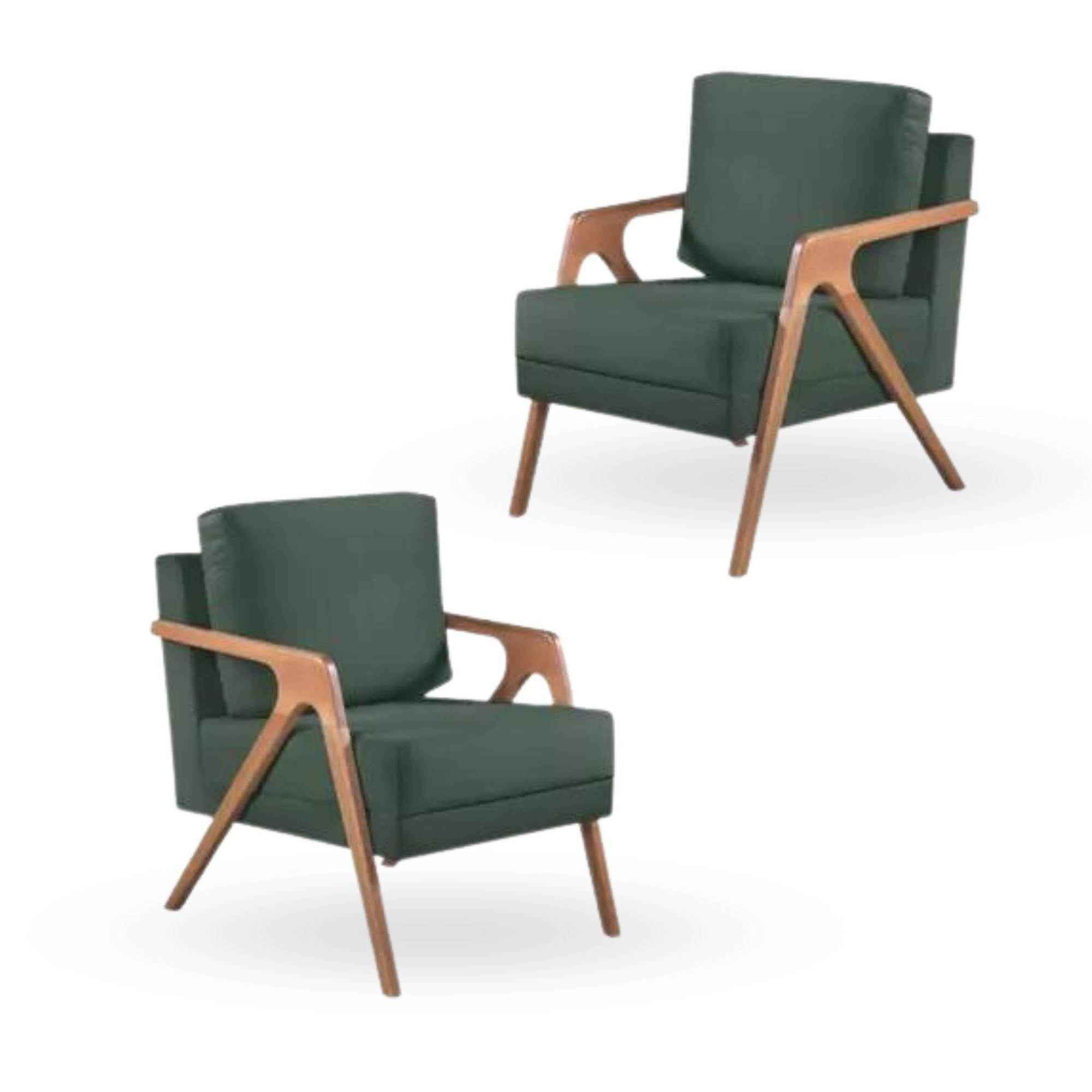 Kit 2 Poltronas Decorativa Mona Luxo Braço de Madeira:veludo Verde