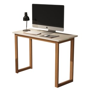 Mesa Estudo Para Notebook, Tampo MDF Pés Em Madeira:Off White