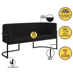 Sofá 2 Lugares com Base de Metal Preto para Recepção Corino Cor:preto - 2