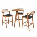 Ver imagem 2 de Conjunto Mesa Bistrô e 3 Banquetas Madeira Maciça, Estofada e Rattan de Fibra 100% Natural Nápoles Espresso Móveis Marrom/Champagnhe/Couro Preto