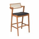 Ver imagem 6 de Conjunto Mesa Bistrô e 3 Banquetas Madeira Maciça, Estofada e Rattan de Fibra 100% Natural Nápoles Espresso Móveis Marrom/Champagnhe/Couro Preto