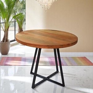 Mesa de Jantar de Madeira Maciça Redonda 90 Cm