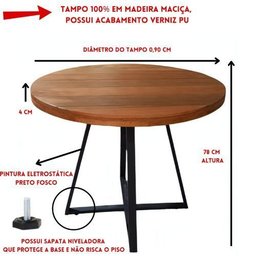 Mesa de Jantar de Madeira Maciça Redonda 90 Cm - 5