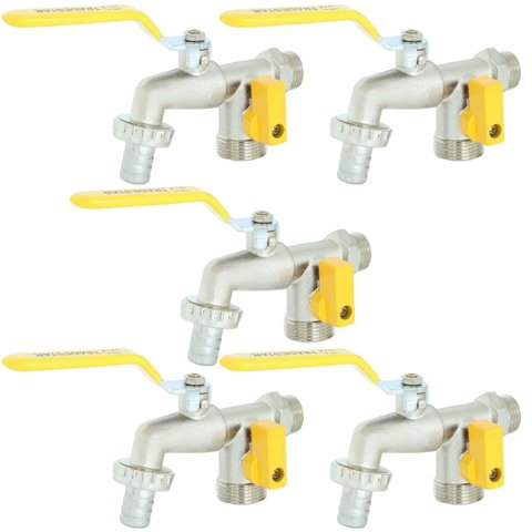 Torneira com Duas Saídas Metal para Jardim Quintal Tanque com Bico 1/2" e 3/4" | Hayom | Kit 05 Un