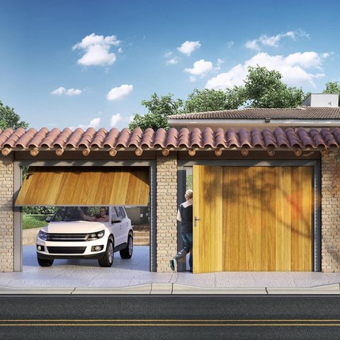 Portão Contrapeso de Aço com Painel em Madeira e Batente em Aço Galvanizado 220x265 Req: 12