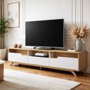 Ver imagem 1 de Rack para TV até 70 Polegadas MDF 200cm Pés em Madeira Maciça Diplomata Bege Cinamomo/Off White
