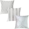 Kit 3 Capas de Almofadas Luxo Adamascado, Listrado e Geométrico Prata e Branco 45x45cm Sua Casa Deco - 1