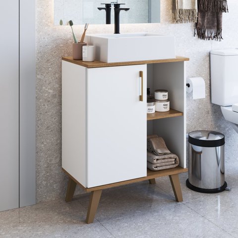Gabinete para Banheiro 60cm com 1 Porta e 2 Prateleiras Ba305 sem Cuba