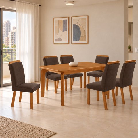 Conjunto de Mesa de Jantar Dublin 180 Tp MDF Laminado Canto Copo 6 Cadeiras Mariana