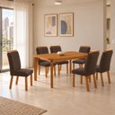 Ver imagem 1 de Conjunto de Mesa de Jantar Dublin 180 Tp MDF Laminado Canto Copo 6 Cadeiras Mariana