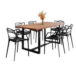 Conjunto Mesa de Jantar Rústica de Madeira Maciça com Cadeiras Allegra Preto/Marrom - 2 Conjunto Mesa de Jantar Rústica de Madeira Maciça com Cadeiras Allegra Preto/Marrom - 2