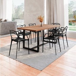 Conjunto Mesa de Jantar Rústica de Madeira Maciça com Cadeiras Allegra - 1