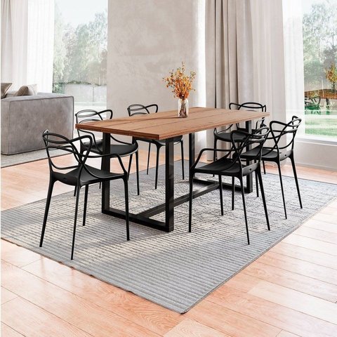 Conjunto Mesa de Jantar Rústica de Madeira Maciça com Cadeiras Allegra Preto/Marrom