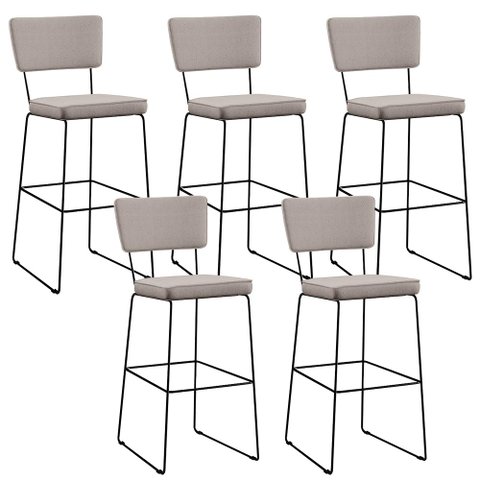 Kit 5 Banquetas Alta para Cozinha Sala de Jantar Base em Aço Fixa Allana L02 Linho Bege - Lyam