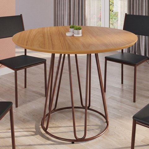 Mesa para Sala de Jantar Redonda 90cm MDF Ômega Marrom/Proa