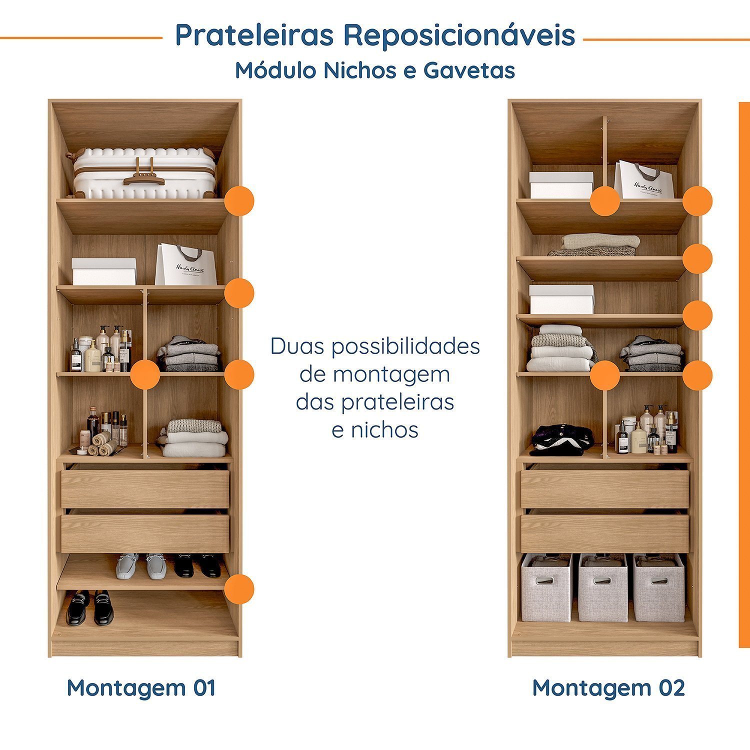 Conjunto Modulado Joy 2 Peças Nicho com 2 Gavetas e Sapateira Cabecasa Madeiramadeira - 4