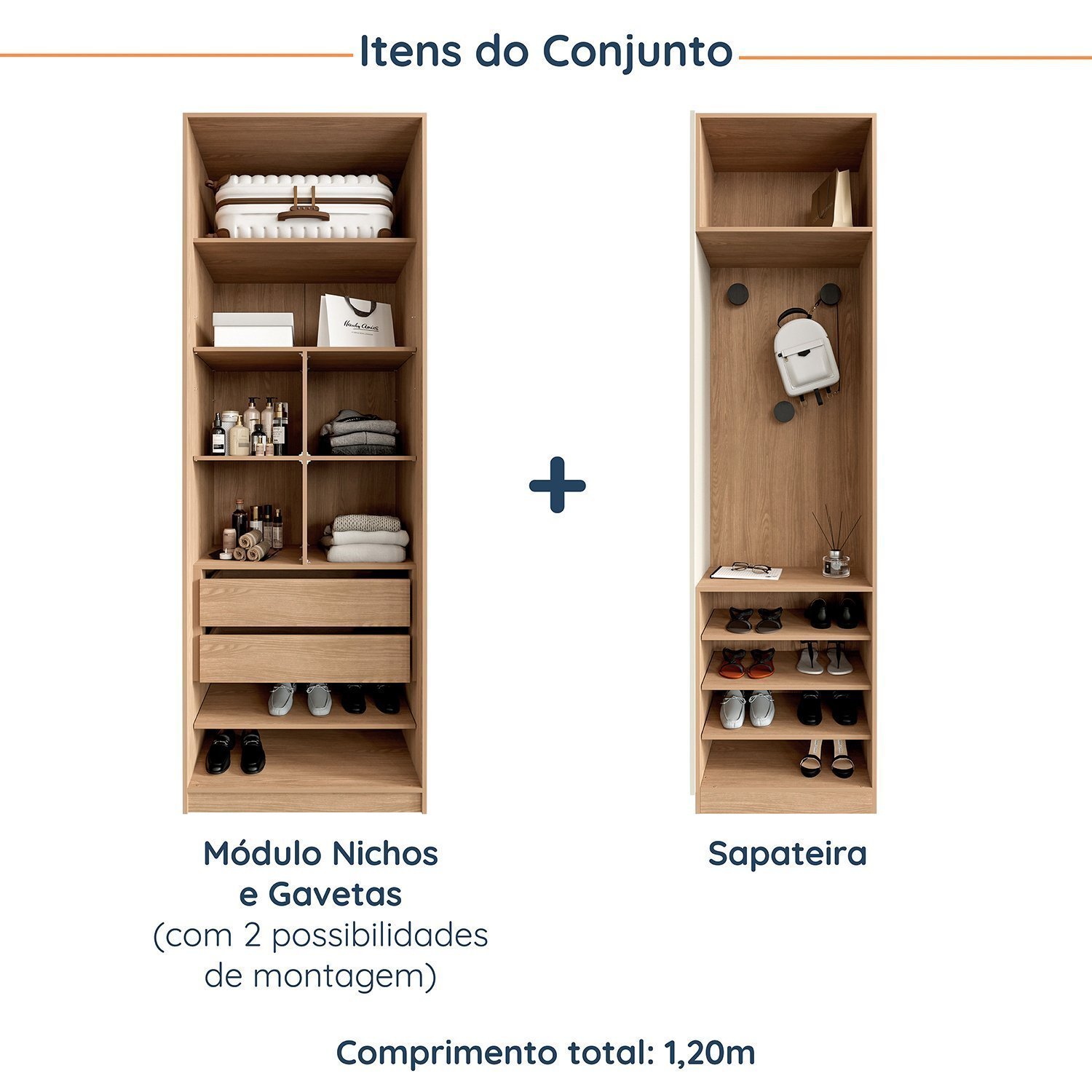 Conjunto Modulado Joy 2 Peças Nicho com 2 Gavetas e Sapateira Cabecasa Madeiramadeira - 3