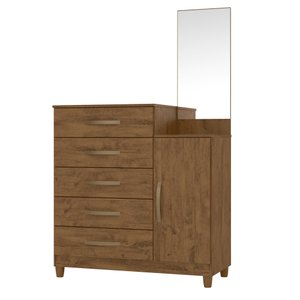 Cômoda 5 Gavetas e 1 Porta com Espelho Lisboa Castanho Wood 937331 Moval