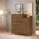 Ver imagem 3 de Cômoda 5 Gavetas e 1 Porta com Espelho Lisboa Castanho Wood 937331 Moval