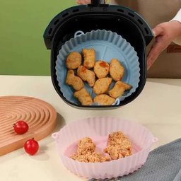 Forma Para Air Fryer De Silicone Reutilizável Antiaderente Forro 20 CM:CINZA - 5
