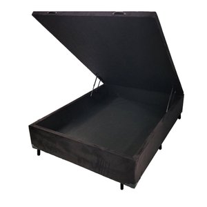 Base Box Baú Casal em Corino Preto com Pistão a Gás - 41x138x188cm