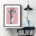 Ver imagem 1 de Quadro Girafa Fundo Rosa - 60x48cm:madeira Branca