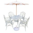 Ver imagem 1 de Conjunto de Jardim Fortaleza Mesa 4 Cadeiras Aluminio Fundido e Ombrelone