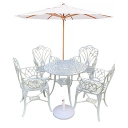 Conjunto de Jardim Fortaleza Mesa 4 Cadeiras Aluminio Fundido e Ombrelone - 1