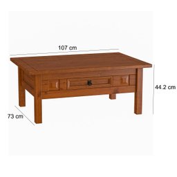 Mesa de Centro 1 Gaveta para Sala de Estar 100% Madeira Maciça Imperial Imbuia Fosco - 2
