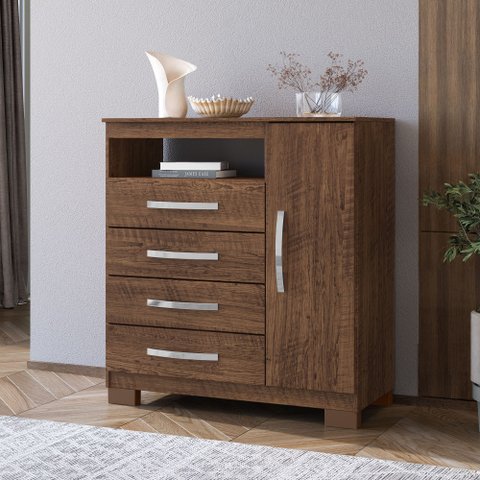 Cômoda para Quarto Sapateira 1 Porta 4 Gavetas Nicho Itapema Marrom/Malbec