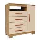 Ver imagem 2 de Cômoda para Quarto Sapateira 1 Porta 4 Gavetas Nicho Itapema Bege/Carvalho Americano/Off White