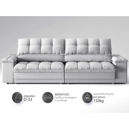 Sofá com Porta Copos e Carregador Usb Ret Rec Luke 2,90m Linho Soft Prata - Netsofas - 3