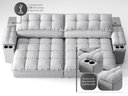 Ver imagem 7 de Sofá com Porta Copos e Carregador Usb Ret Rec Luke 2,90m Linho Soft Prata - Netsofas