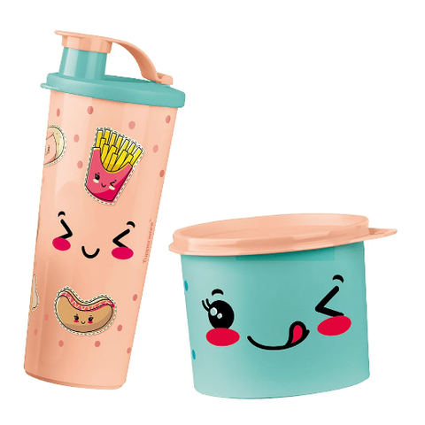 Tupperware Kit 2 Peças Copo com Bico 470ml e Pote 500ml Fofuras Kit 2 Peças Copo com Bico 470ml e Po
