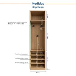 Conjunto Modulado Joy 3 Peças Cabideiros, Nicho com 2 Gavetas e Sapateira Cabecasa Madeiramadeira - 8