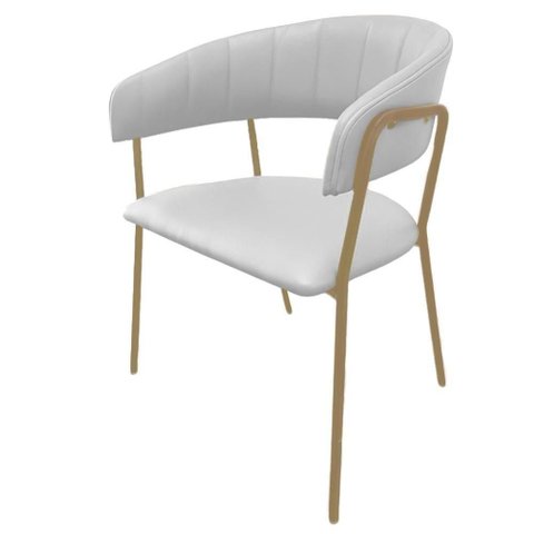 Cadeira com Braços Maraú Estrutura em Plástico Estofado em PU Branco com Base Aço Dourado Psg m
