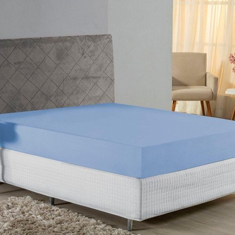 Lençol com Elástico Casal Nobre Viúva 1 Peça 30cm de Altura Malha 100% Algodão - Azul-bebê