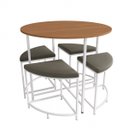Ver imagem 2 de Mesa Sala de Jantar Redonda com 4 Banquetas Estofadas Canela/branco