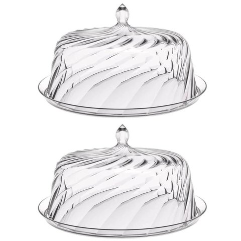 Kit 2 Boleiras Porta Bolo com Cúpula 30cm Transparente Glassy Crippa Doces Sobremesas