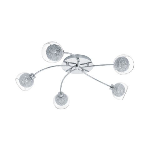 Plafon Aço Cromado Vidro Transparente Alumínio 5 Luzes G9