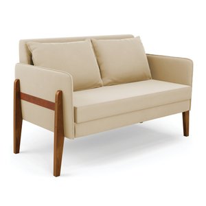 Namoradeira 2 Lugares Lana Suede Bege Base de Madeira - D'Rossi DRossi