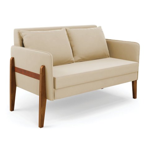 Namoradeira 2 Lugares Lana Suede Bege Base de Madeira - D’Rossi
