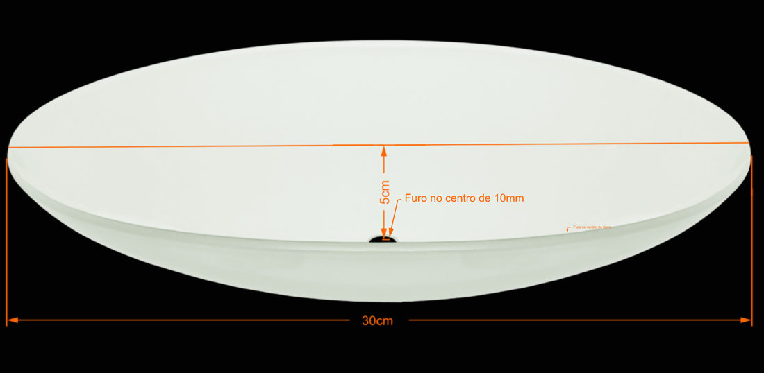 Vidro Curvo Tipo Bacia 30cm P/ Plafons C/ Furo Central 10mm - 2