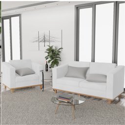 Kit Sofá 2 Lugares e Poltrona Europa Suede Branco Doce Sonho Móveis - 2